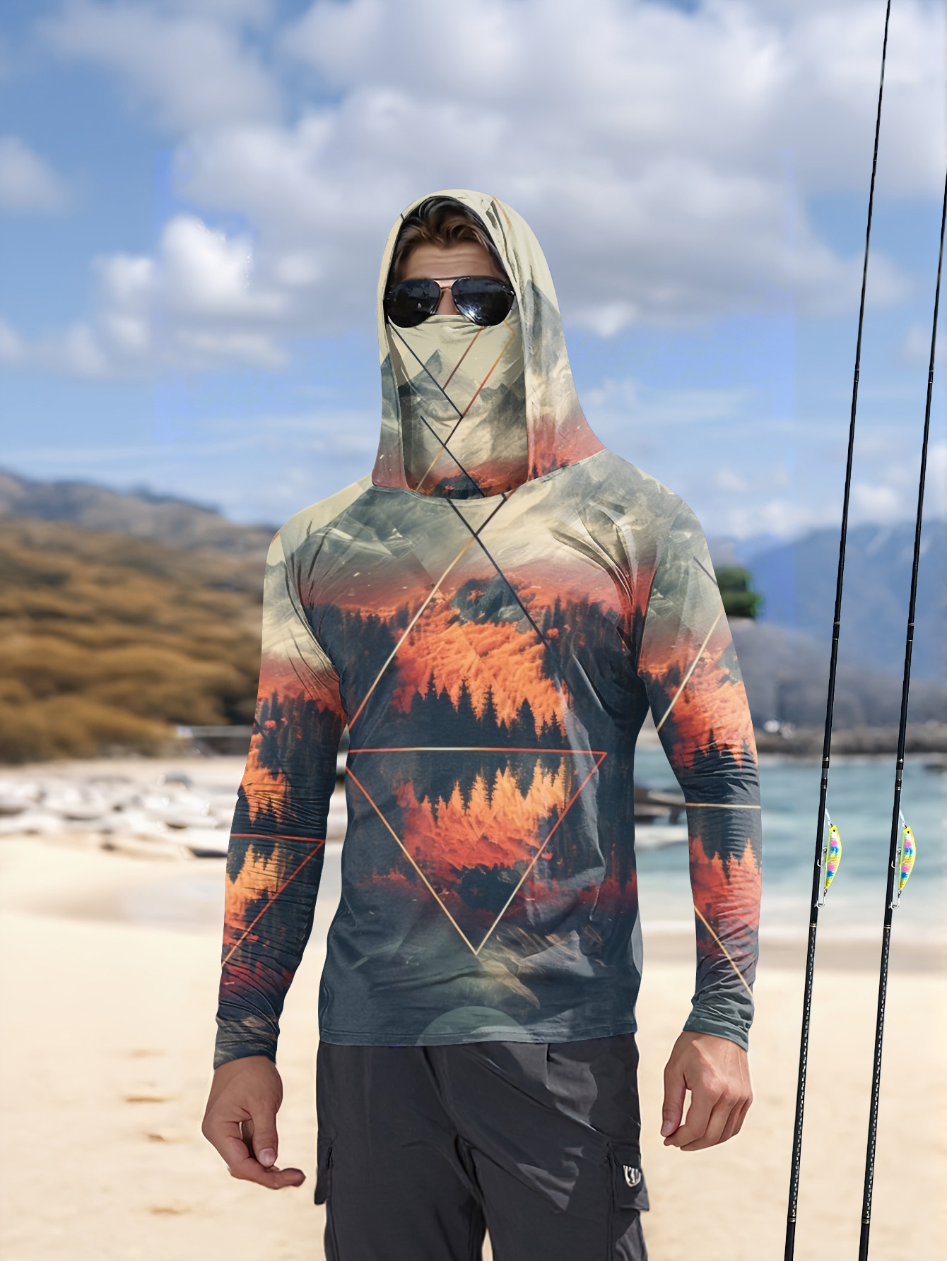 Outdoor Men's Fishing Hoodie B - 3D Printing Mask review and price